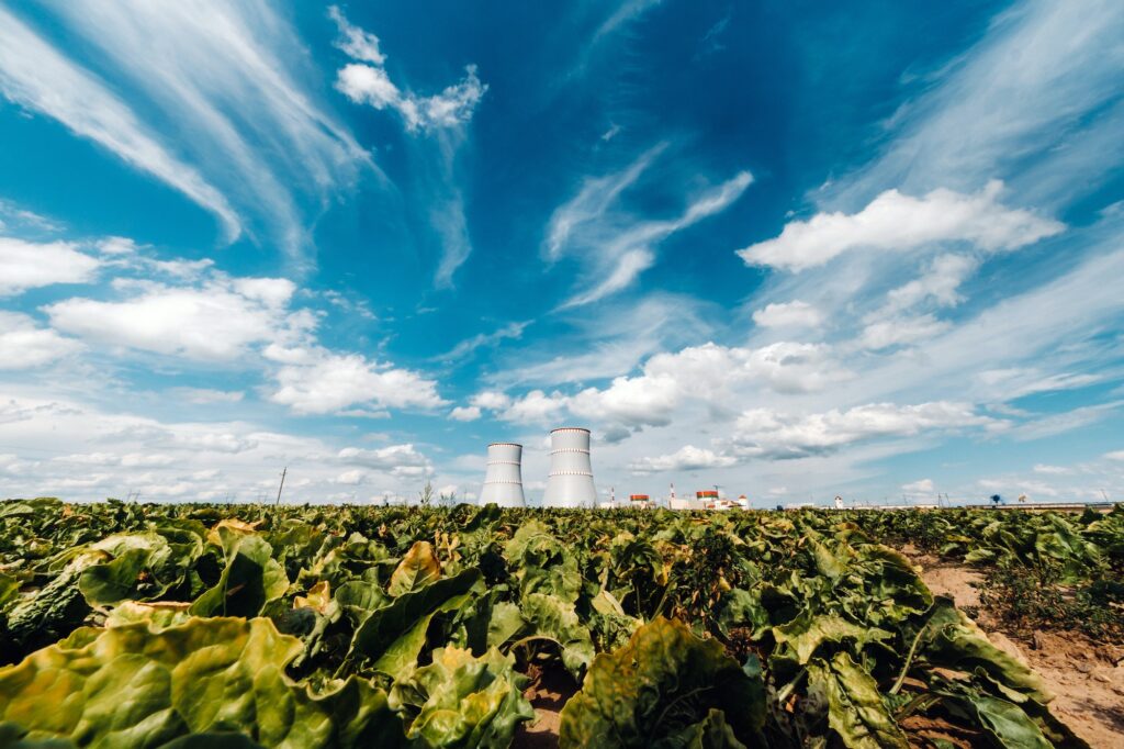 Belarusian nuclear power plant in Ostrovets district.Field around the nuclear power plant. Belarus